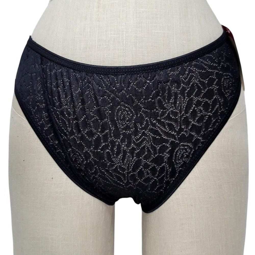 Grafix Bikini Dama Black Floral Jacquard Nylon Panties Model 4002 Size M NEW Y2K